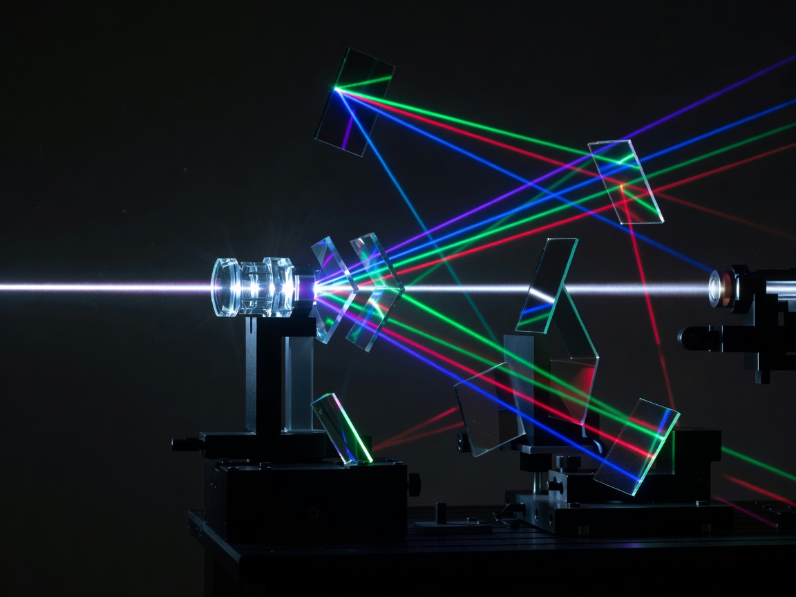 Abstract visualization of laser light passing through advanced optics